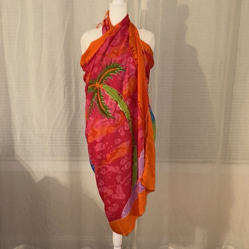 Cleopatra Neon Colored Pink Orange Blue Green White Tropical Beach Wrap Scarf